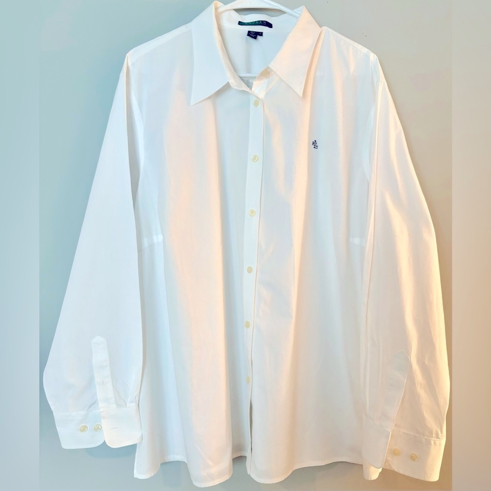 LAUREN by RALPH LAUREN White Button Down Blouse Shirt 3X - Picture 2 of 3